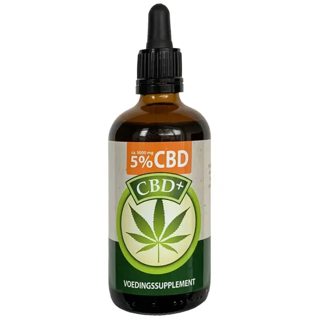 een fles cbd-olie op een witte achtergrond.