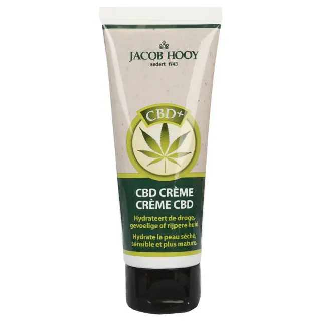 een tube cbd creme cream op een witte achtergrond.