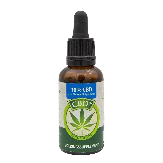een fles cbd-olie op een witte achtergrond.