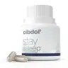 Een witte fles met het label "Cibdol - CBD en CBN Stay Asleep Capsules (30 stuks)" met twee beige capsules ervoor, tegen een effen witte achtergrond. miniatuur