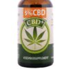 een fles cbd plus zittend op een wit oppervlak.