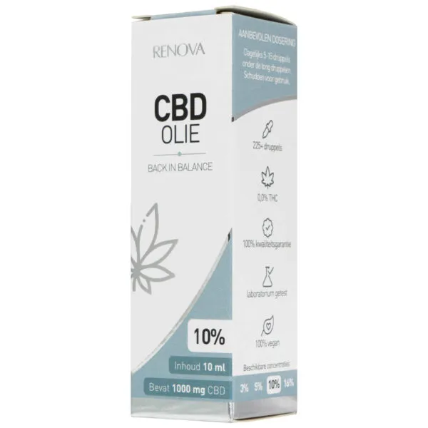 een doos cbd-olie op een witte achtergrond.