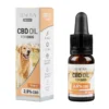 Afbeelding van de verpakking en een 10ml flesje Renova - CBD olie 2,5% voor honden. Het etiket geeft aan dat het door dierenartsen is samengesteld, THC-vrij is en 250 mg CBD bevat in een concentratie van 2,5%.
