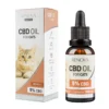 Een doos en fles Renova - CBD olie 5% voor katten (30ml), met een CBD-concentratie van 5%. De verpakking toont een afbeelding van een kat samen met de productdetails.