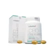 Een flesje met het label "Cibdol 2.0 - 5% CBD capsules (8.3 mg CBD - 60 stuks)" staat voor de bijbehorende verpakking, met drie capsules op de voorkant.