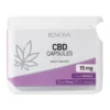 Renova CBD-capsules, paars en wit, bevatten 65 mg CBD per capsule en worden per 30 capsules geleverd met het opschrift: "Inhoud 30 stuks" en "Bevat 65 mg CBD per capsule".