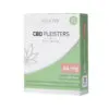 Doos met Renova CBD-pleisters, gelabeld "Back in Balance", met een dosering van 64 mg. Bevat 32 pleisters, in totaal 2048 mg hennepextract met CBD.
