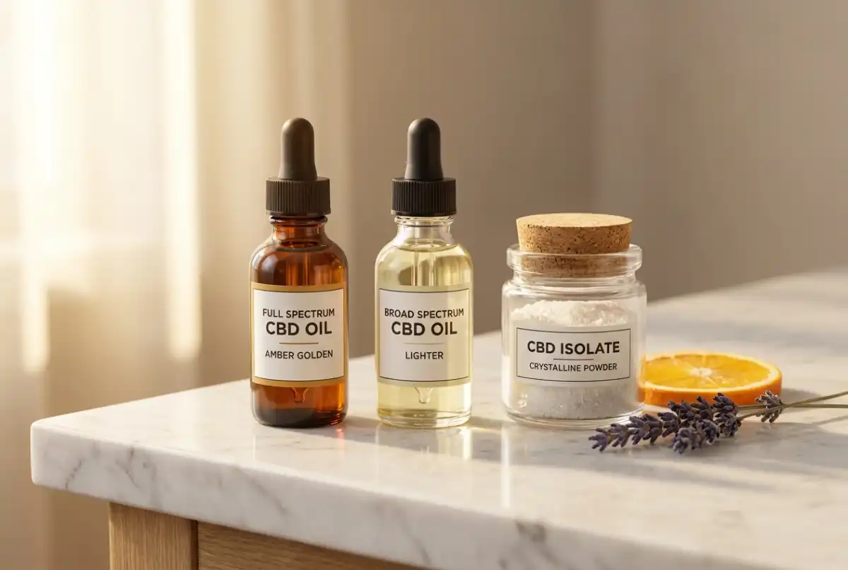 Full spectrum, broad spectrum en isolaat CBD producten naast elkaar