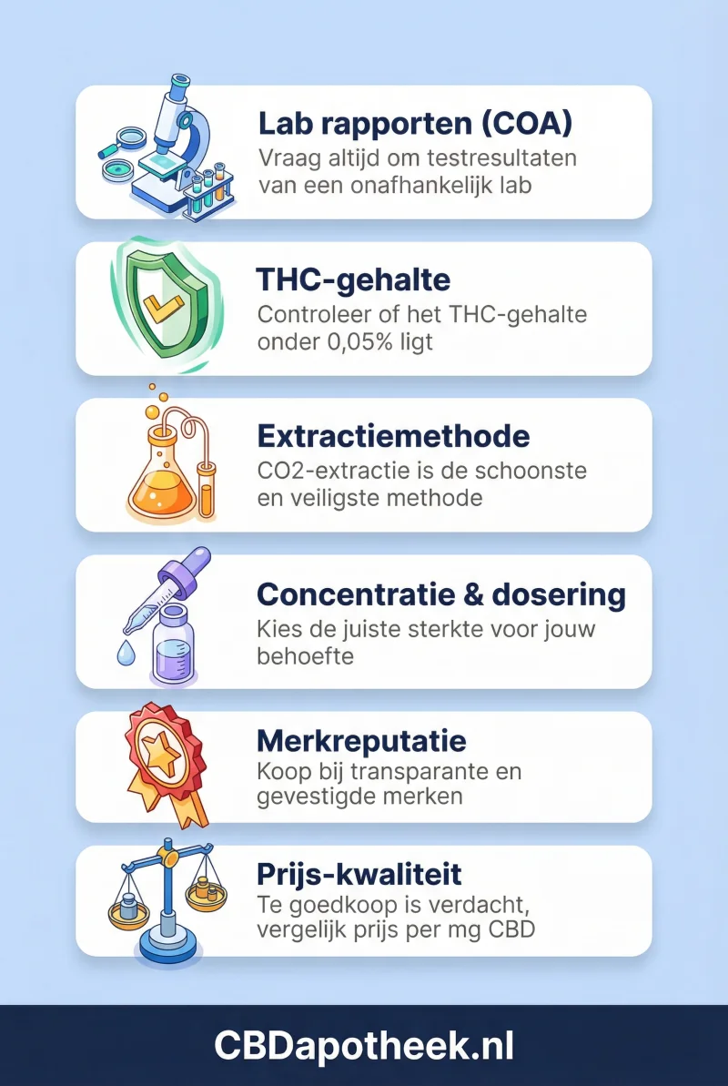Infographic checklist waar letten bij CBD kopen